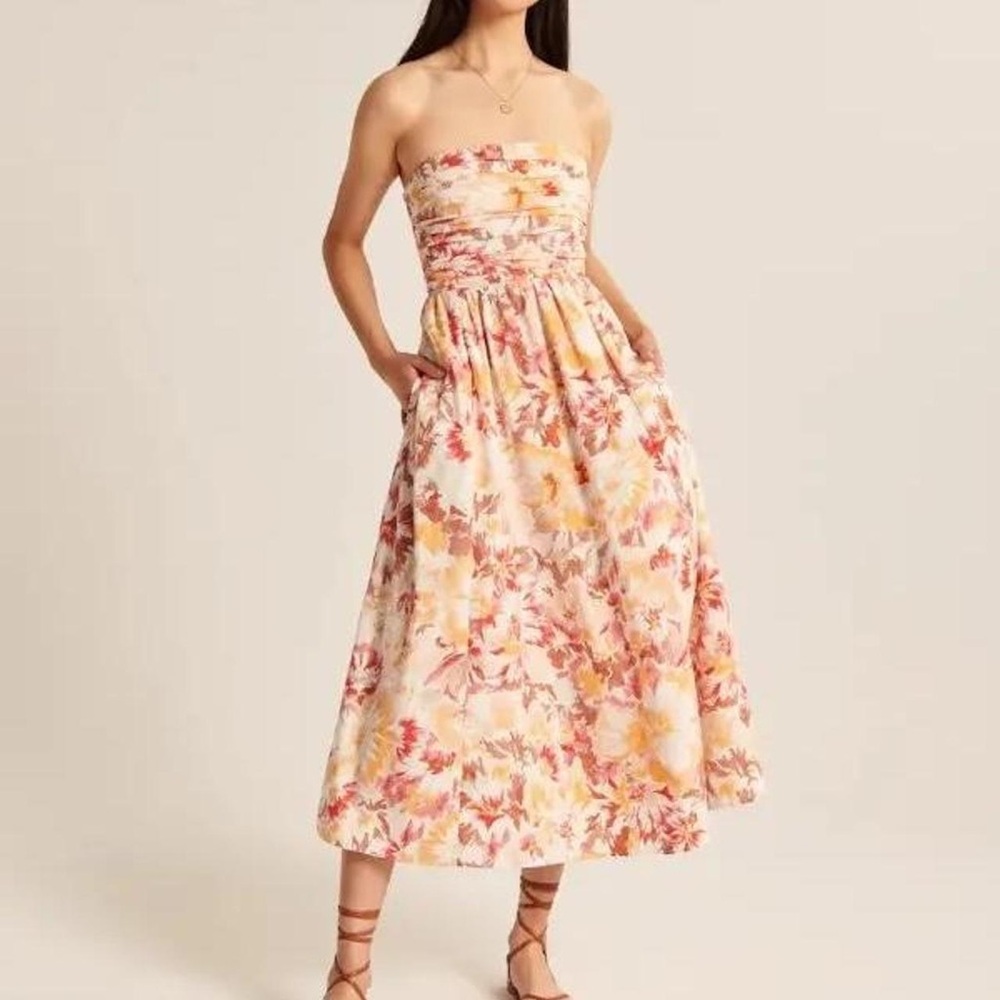 NWT ABERCROMBIE & FITCH Floral Poplin Convertible Strapless Midi Dress L